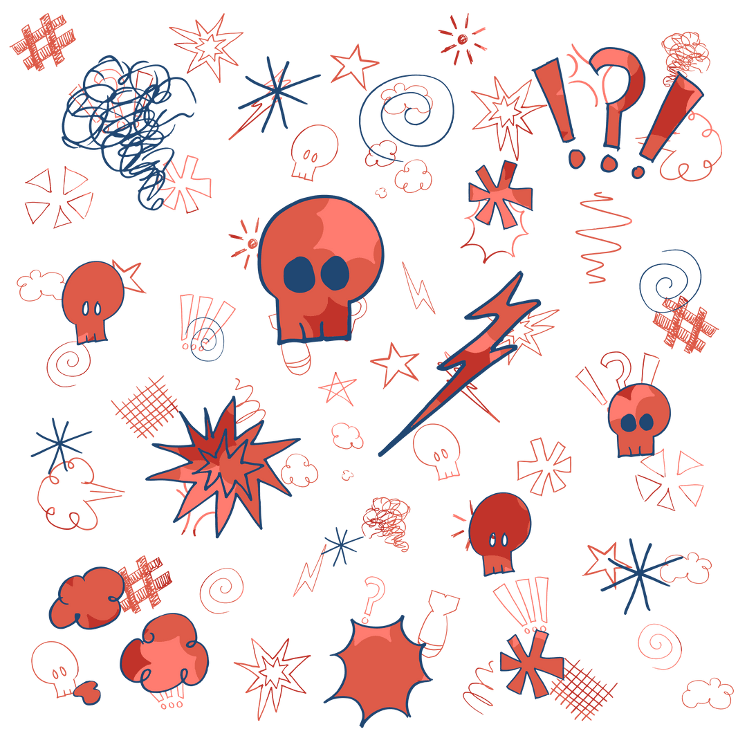 Abstract Illustration with Skulls on Transparent Background