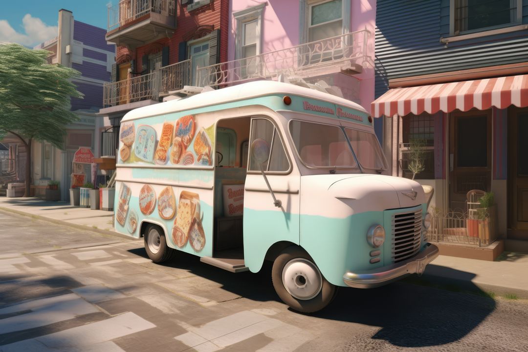 Pink and blue retro ice cream truck in town, created using generative ai technology - Free Images, Stock Photos and Pictures on Pikwizard.com