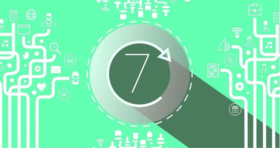 Illustration of Number Seven with Technology and Connectivity