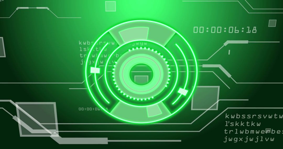 Futuristic Interface with Digital Data Flow and HUD Elements
