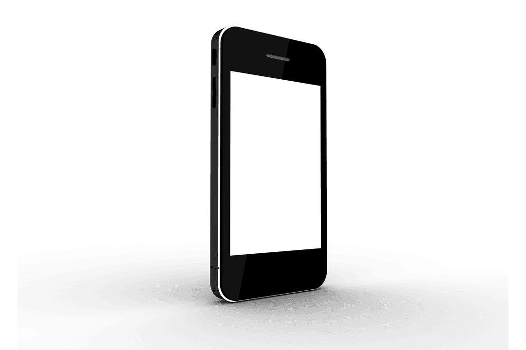 Isolated Smartphone with White Screen on Transparent Background