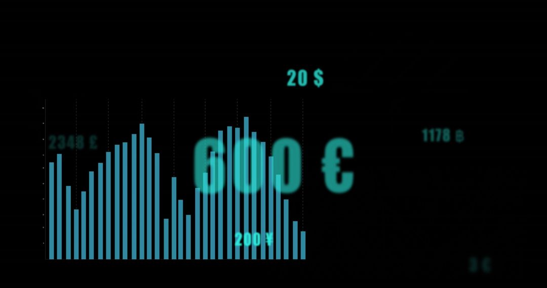 Abstract Financial Data and Graphs on Black Background