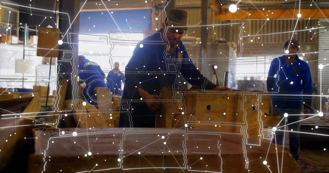 Woodworker Collaborating with Augmented Reality in Industrial Workshop