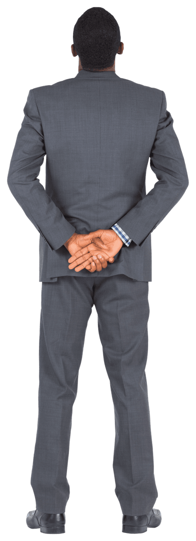 Transparent Businessman Standing with Hands Clasped Behind Back