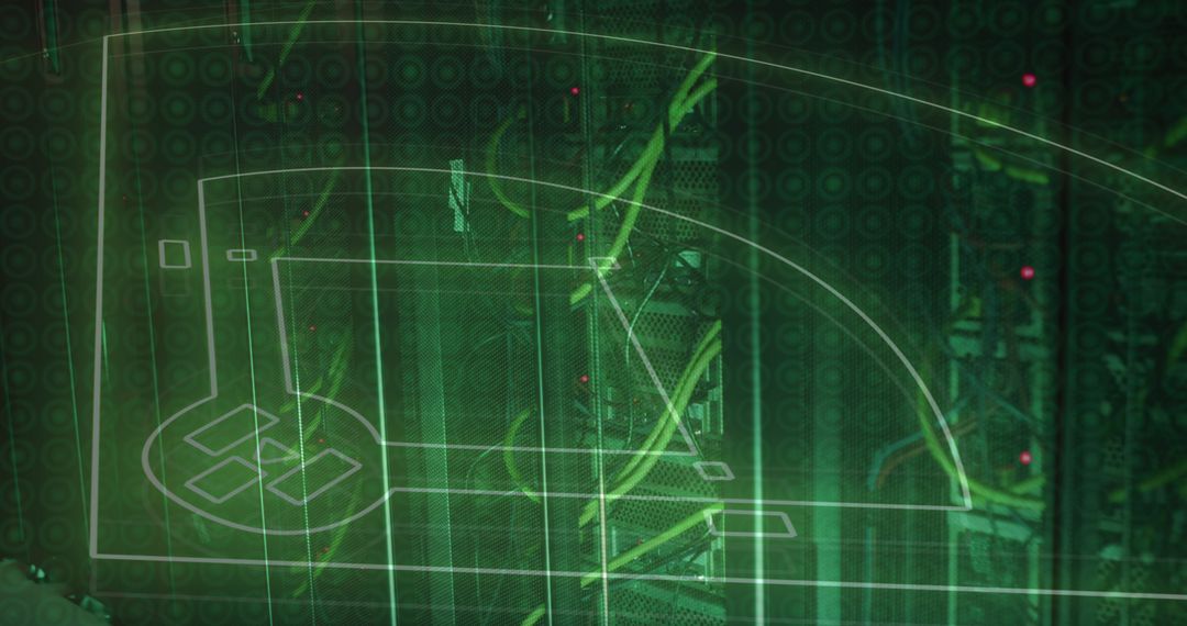 Digital Interface of Sports Stadium with Tech Overlay in Server Room