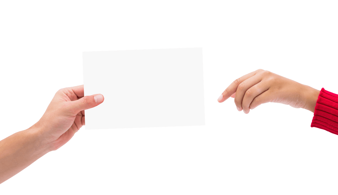 Hand Holding Blank Paper on Transparent Background Concept