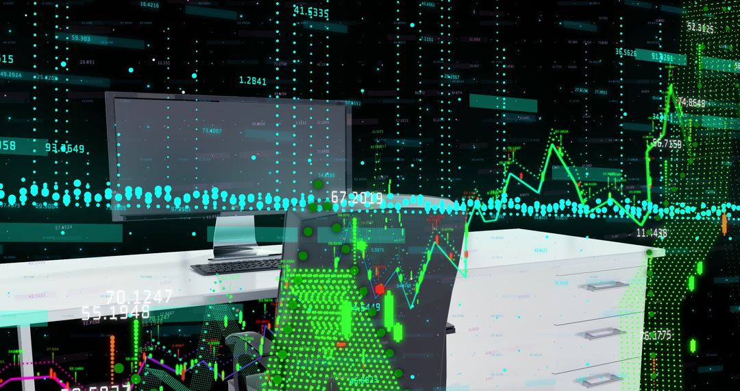 Financial Data Overlaid on Modern Office Workspace