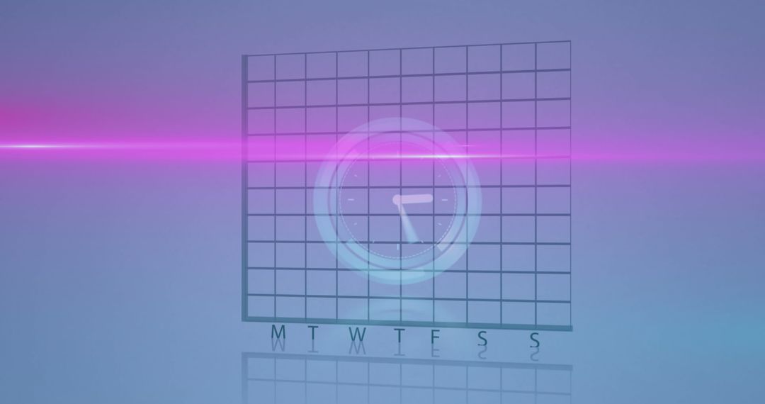 Neon Clock with Data Visualization on Blue Background