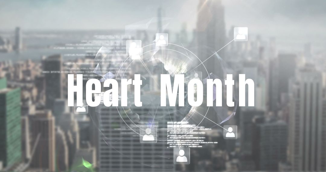 Heart Month Awareness Superimposed on Cityscape with Digital Connections