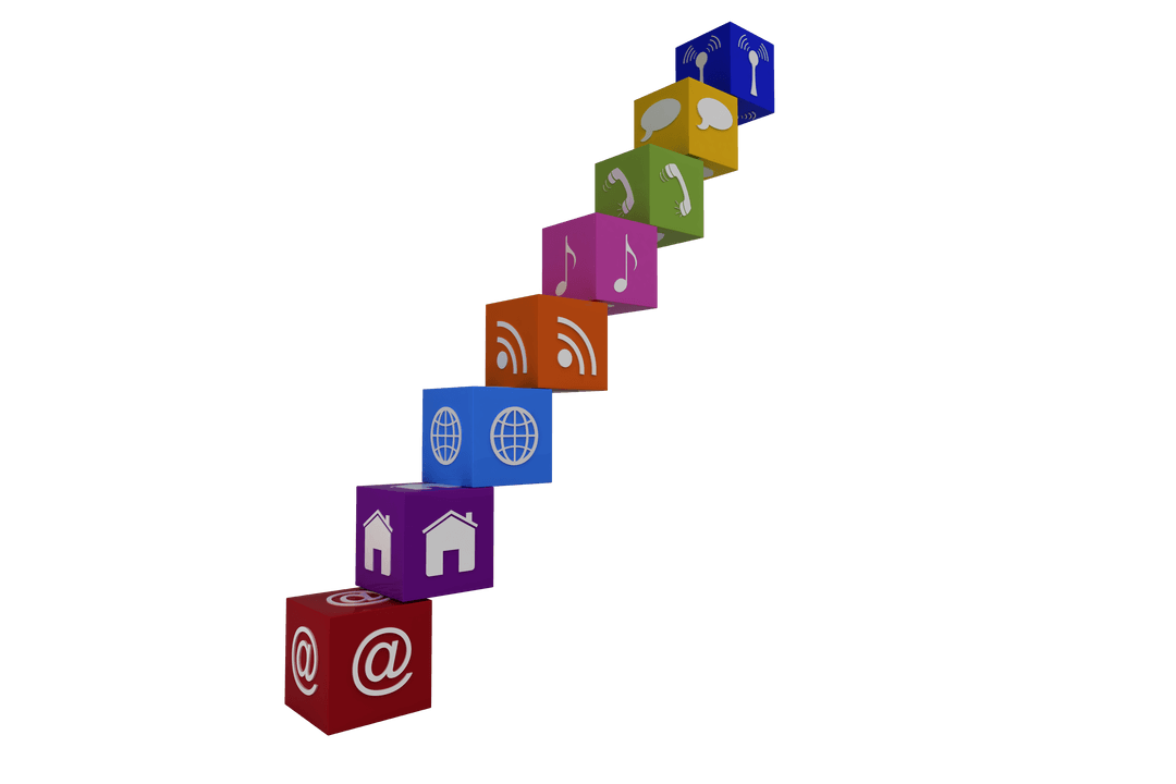 Colorful 3D Computer Icons on Transparent Background Isolated