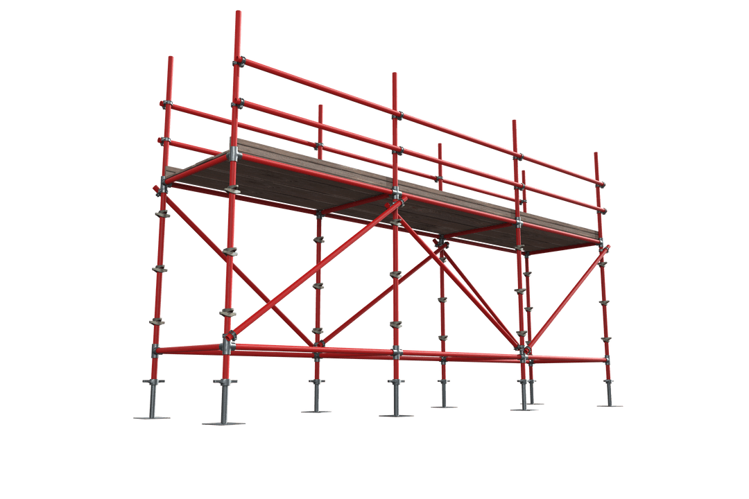 Transparent 3D Illustration of Scaffolding Structure with Wooden Support