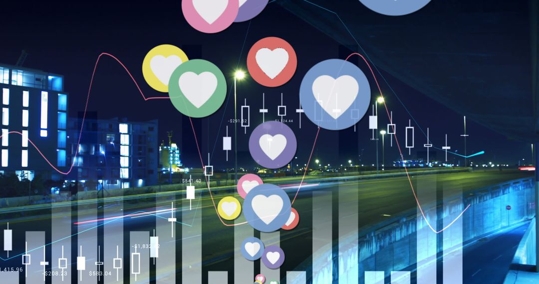 Colorful Social Media Likes Floating Over Data Analytics