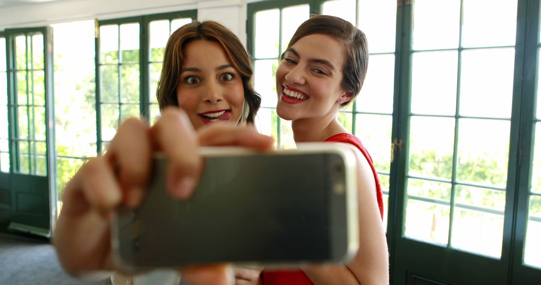 Two Excited Women Taking Selfie in Bright Sunlit Room - Free Images, Stock Photos and Pictures on Pikwizard.com