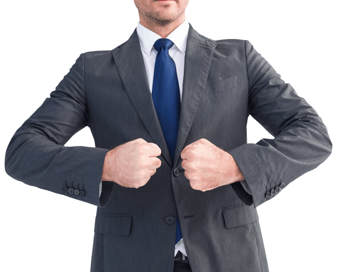 Confident Businessman Posing in Transparent Suit