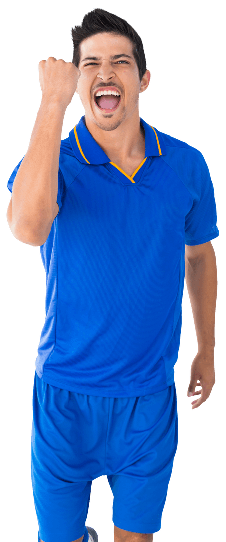 Excited Soccer Player Cheerful Celebration on Transparent Background