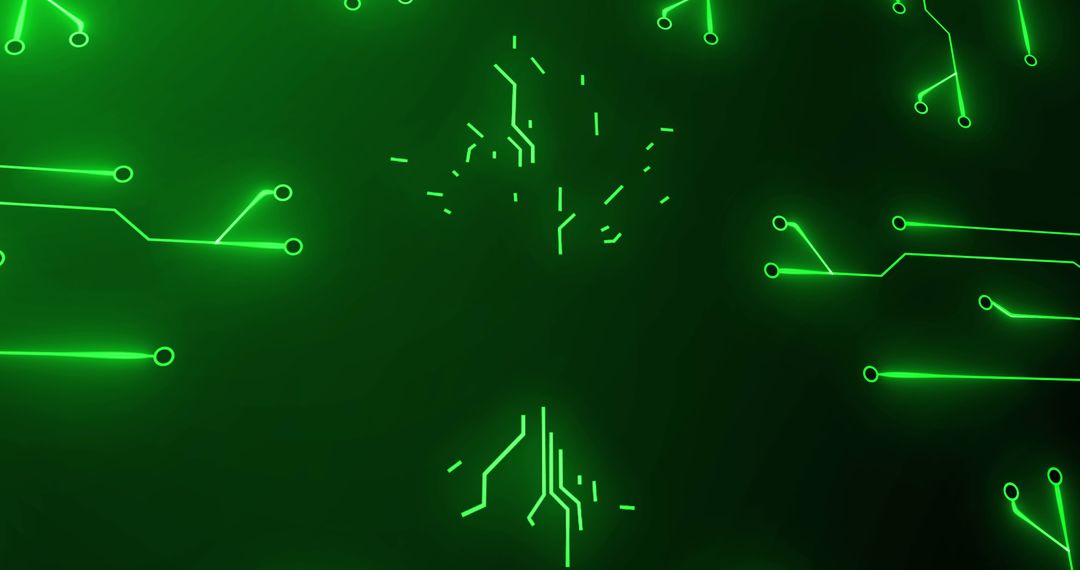 Digital Circuit Tree with Neon Green Lines on Dark Background