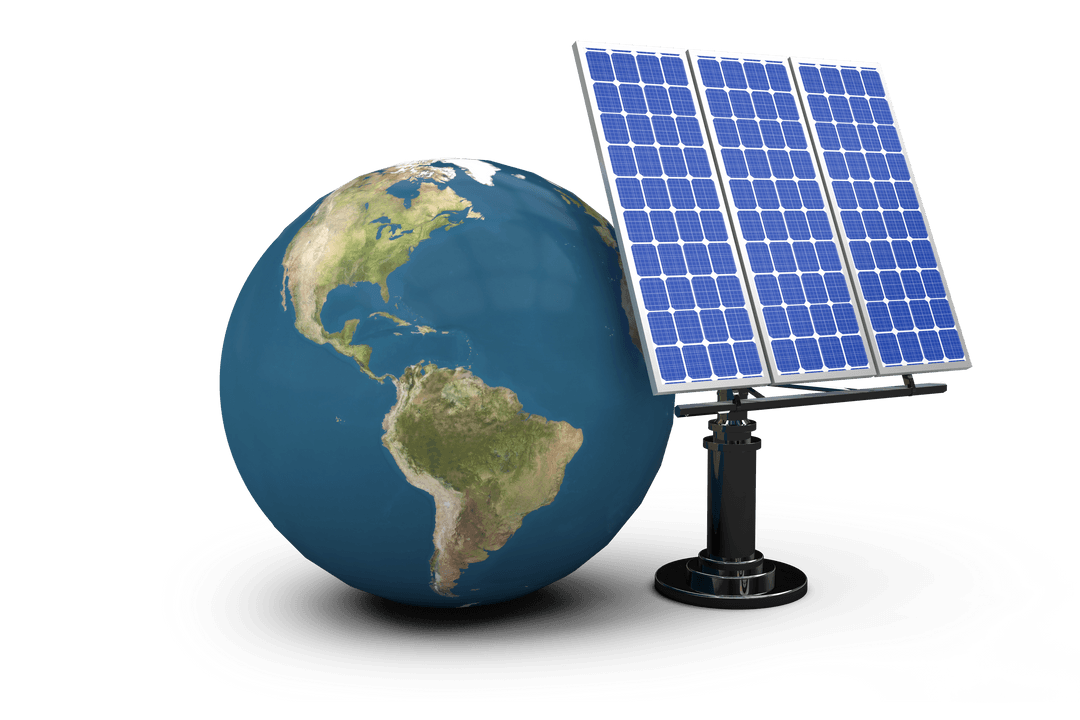 Transparent Earth with Solar Panel Demonstrating Clean Energy
