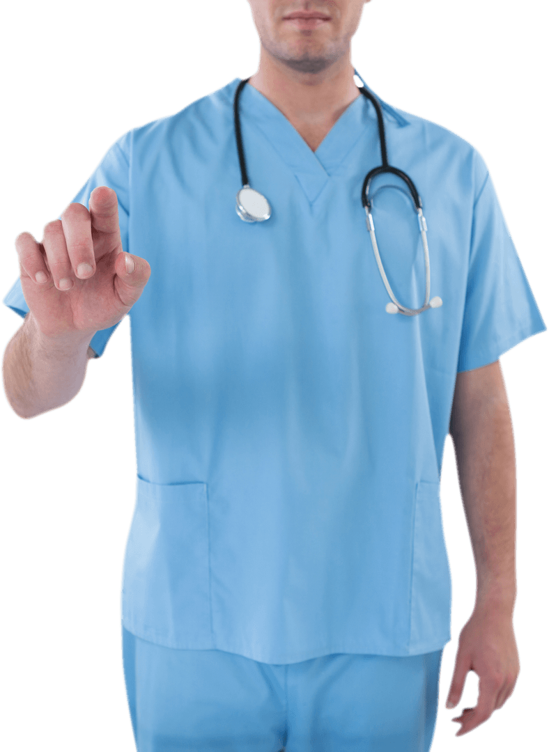 Transparent Surgeon Pretending to Use Futuristic Digital Interface