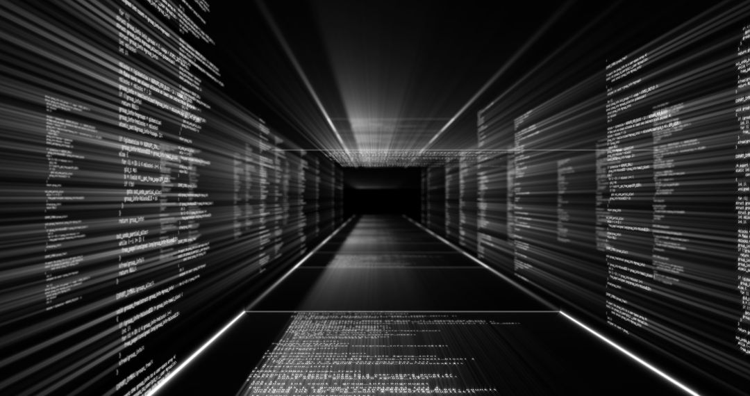 Data Streams Flowing Through Digital Network Tunnel