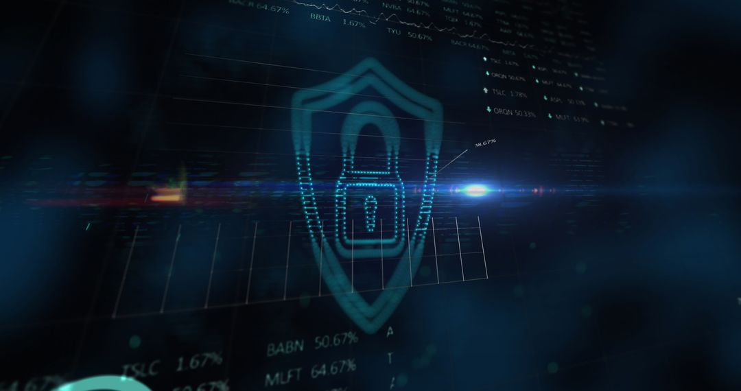 Digital Security Padlock and Stock Market Concept