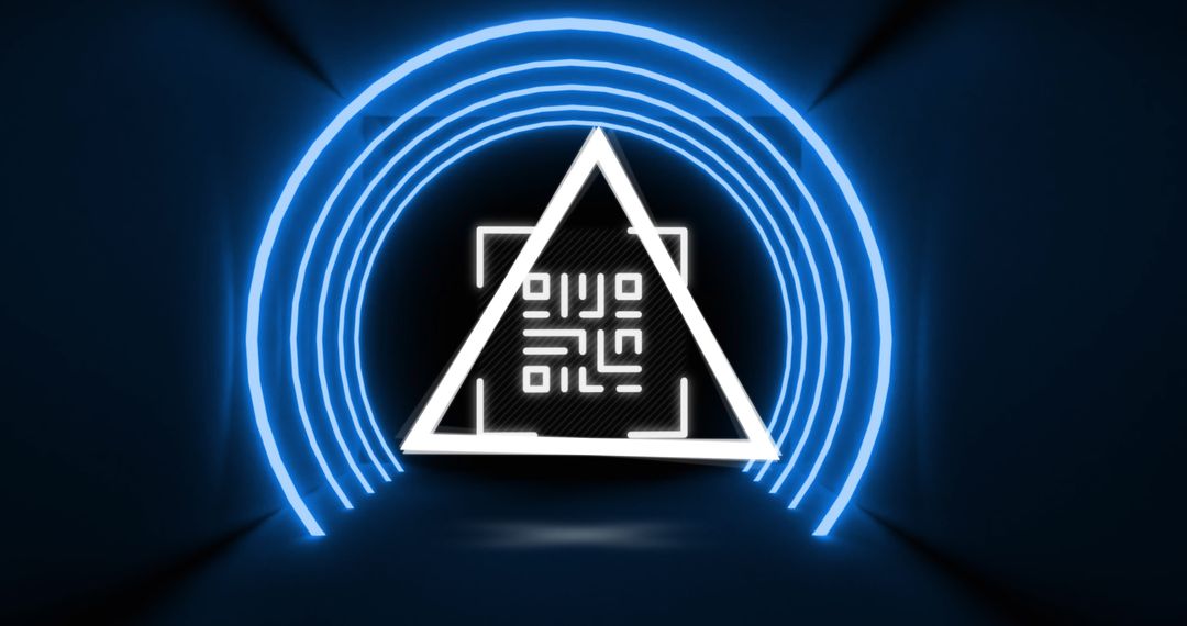 Futuristic QR Code with Glowing Neon Geometric Shapes