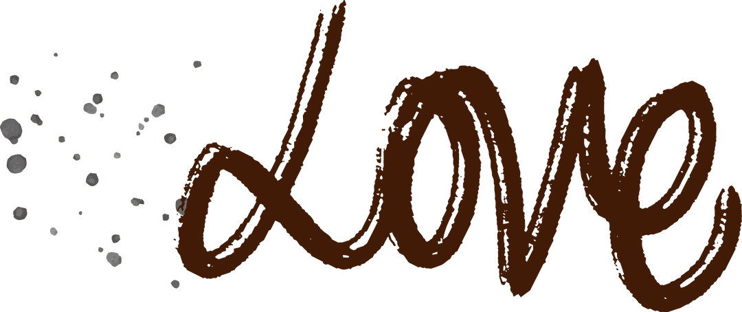 Cursive Love Text with Artistic Brown Brush Strokes on Transparent Background