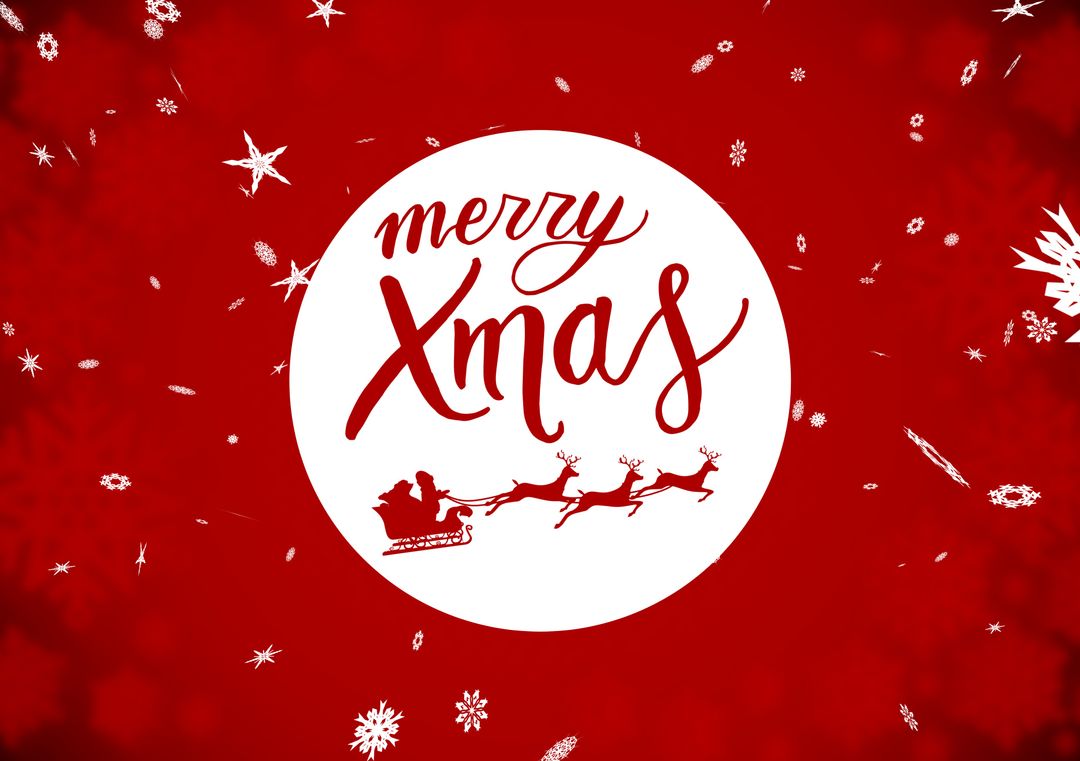 Festive Merry Xmas Greeting with Santa's Sleigh