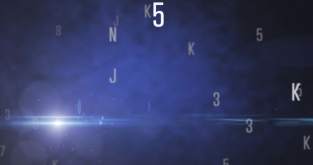 Floating Numbers and Letters on Blue Background With Light Flare