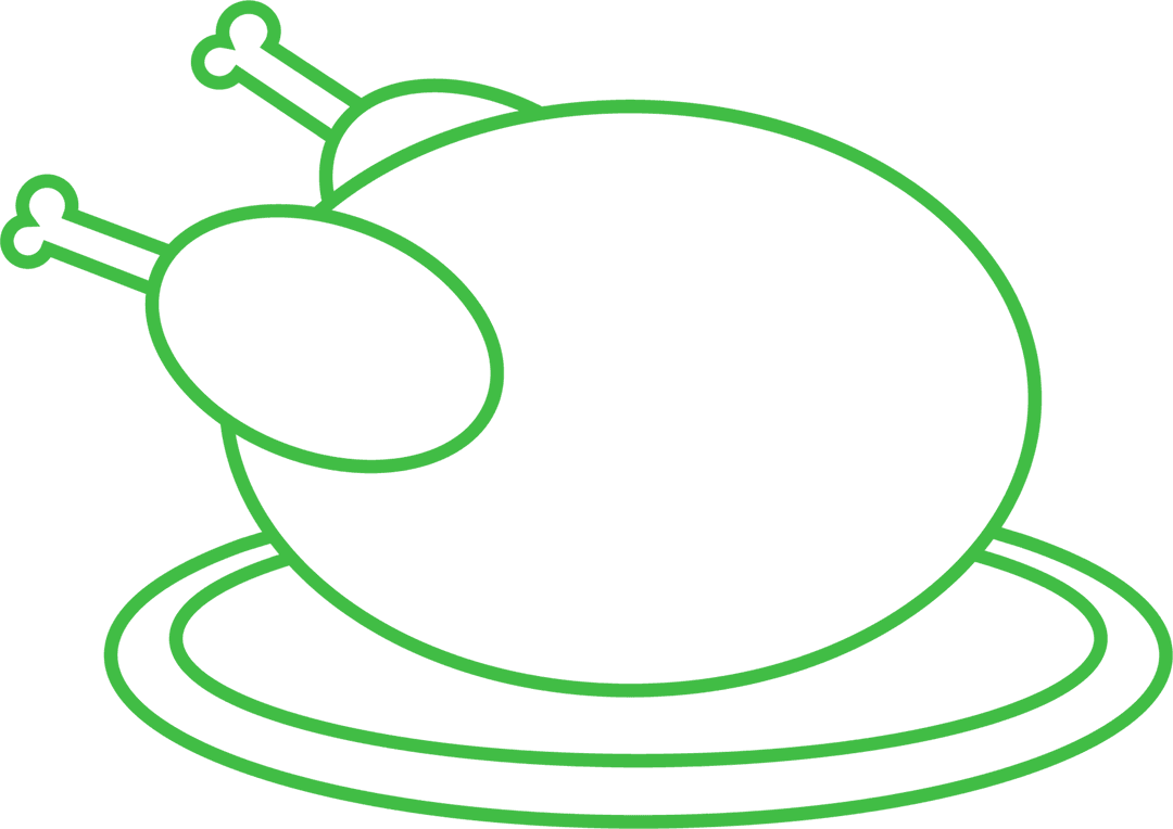 Green Outline of Turkey on Platter on Transparent Background