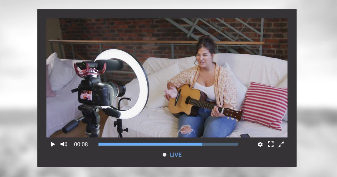 Woman Streaming Live Guitar Session from Home