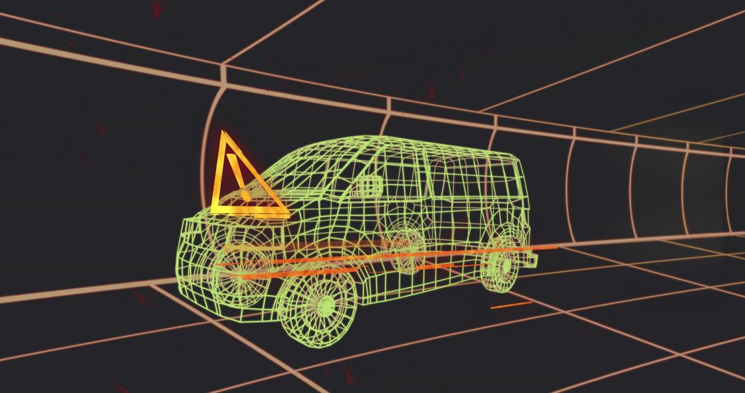 Futuristic Neon Wireframe Van in 3D Digital Simulation