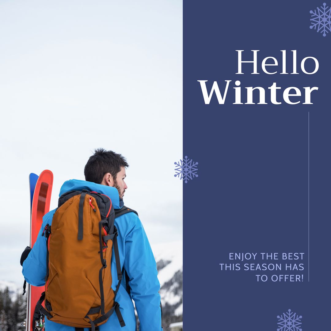 Winter Adventure Begins: Man with Skis and Backpack