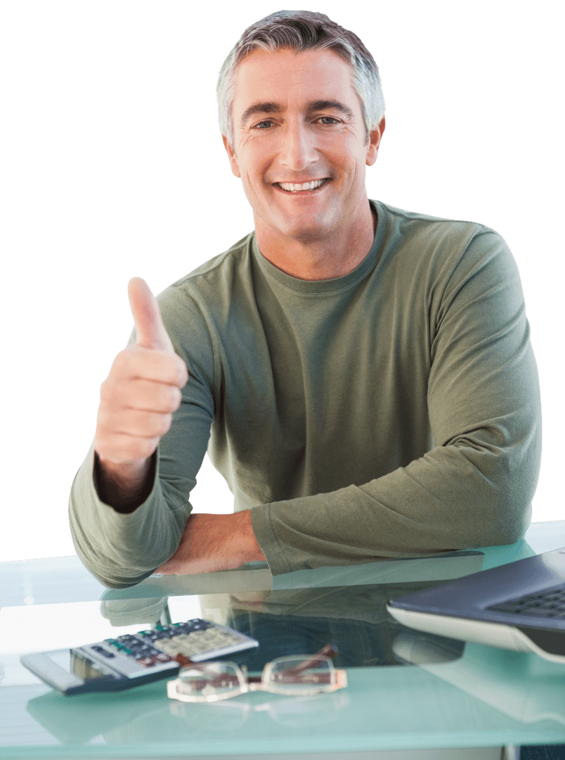 Confident Businessman Giving Thumbs Up with Transparent Background
