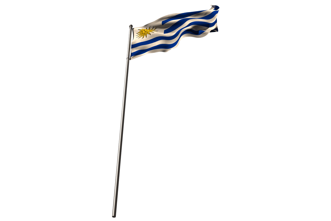 Low Angle View Transparent Waving Uruguayan Flag on Pole