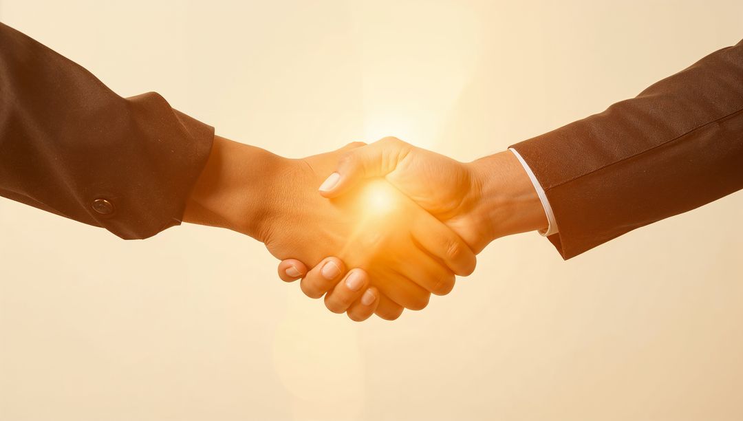 Sealing Business Partnership with Firm Handshake and Warm Light Conveying Trust
