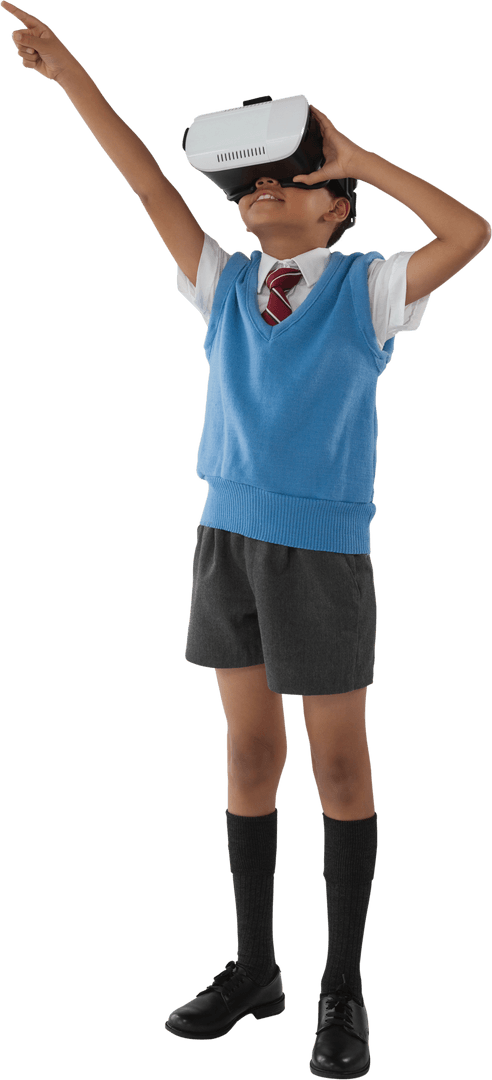 Schoolboy Experiencing Virtual Reality in Uniform with Transparent Background