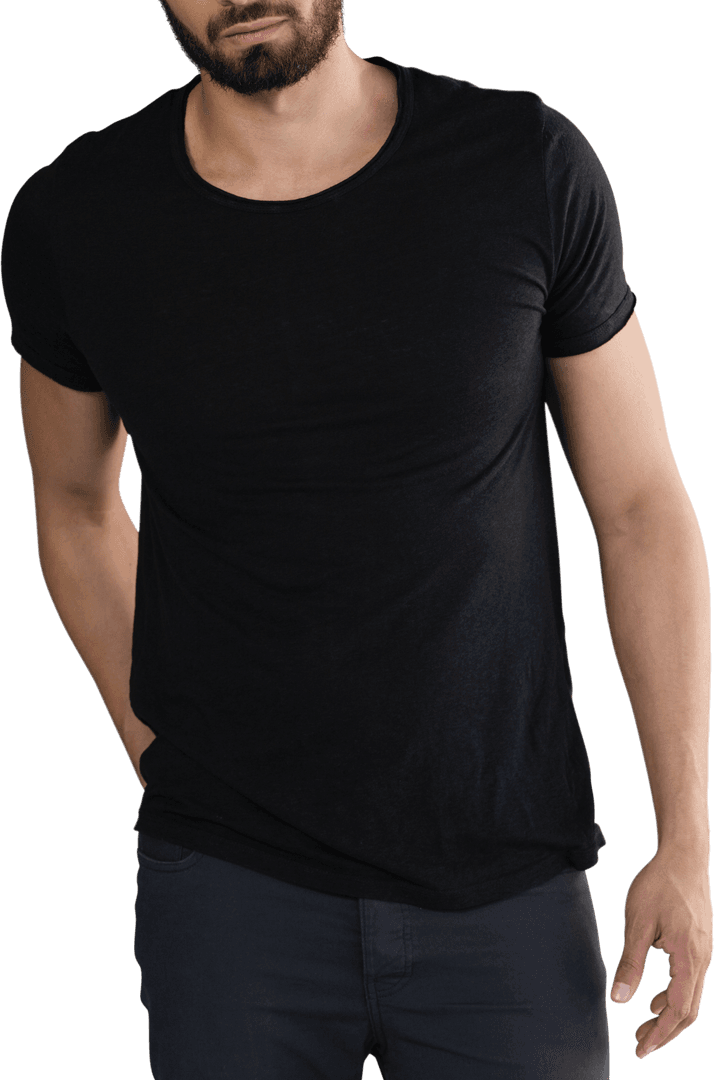 Transparent Mid-Section of Man Posing in Black Shirt