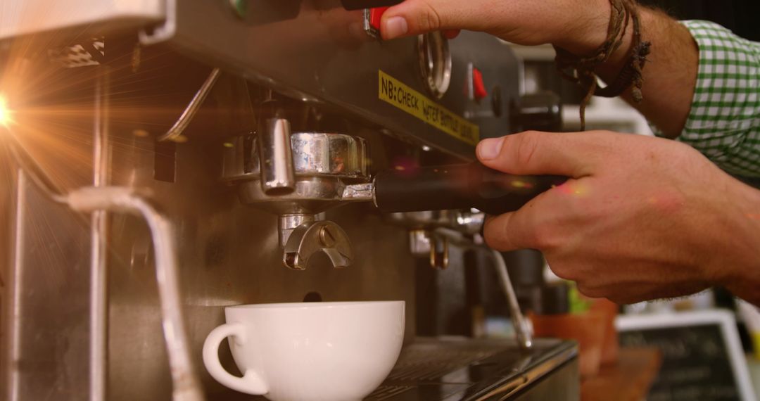 Barista Skillfully Operating Espresso Machine for Perfect Coffee
