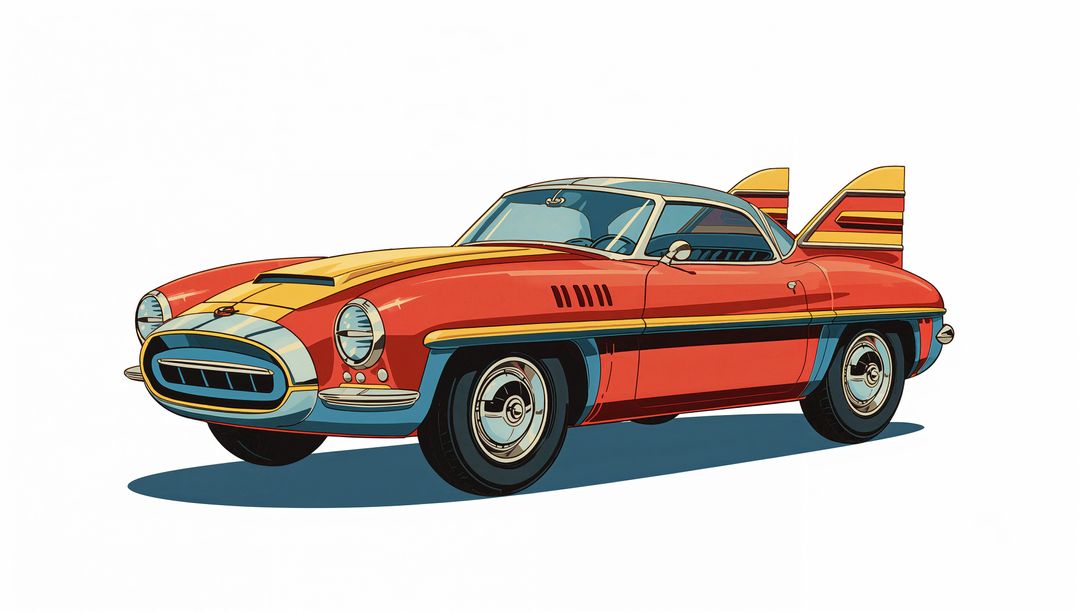 Colorful Retrofuturistic Sports Car with Racing Stripes