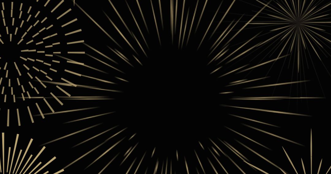 Golden Fireworks Exploding on Black Background