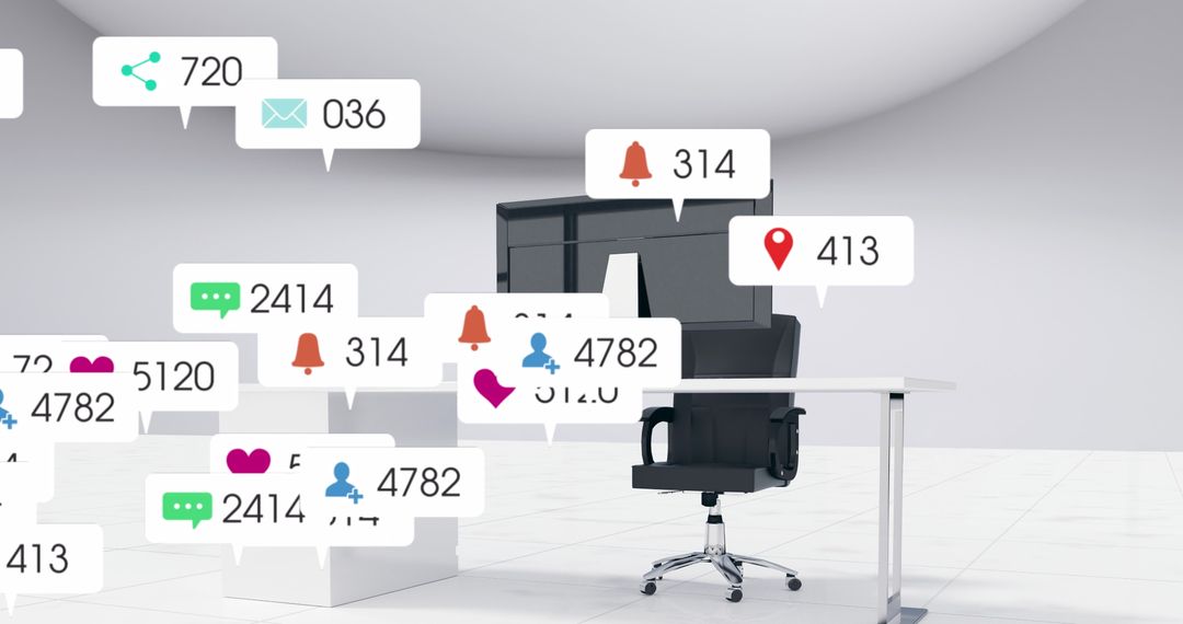 Social Media Notifications Hovering Over Modern Office Desk