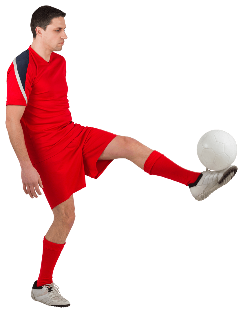 Transparent Football Player in Red Uniform Kicking Ball