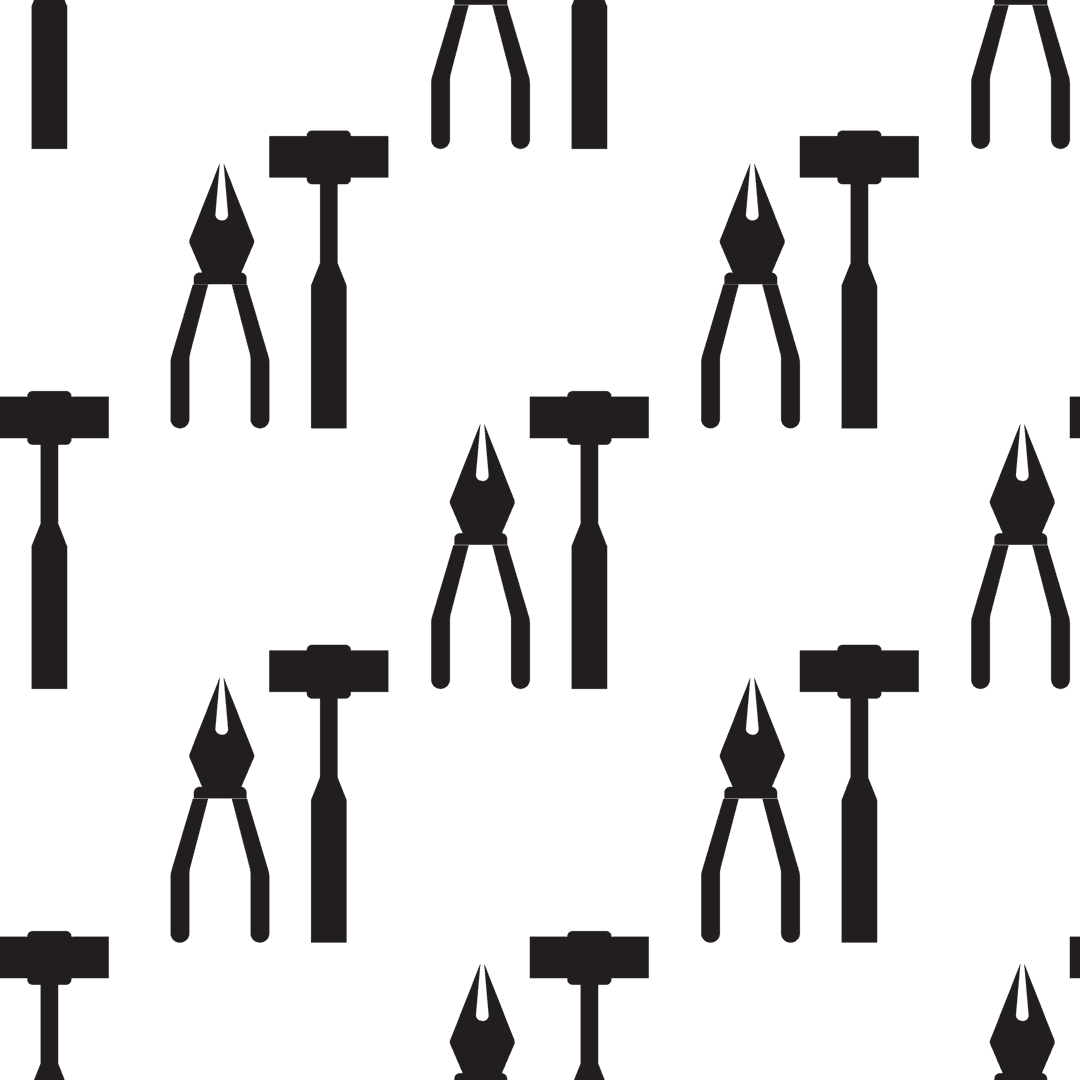 Black Hammer and Pliers Pattern on Transparent Background