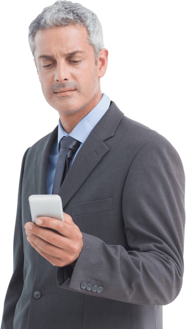Businessman Text Messaging on Transparent Background