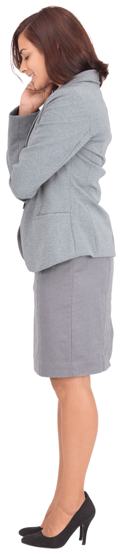 Thoughtful Caucasian Businesswoman Contemplating Transparent Space