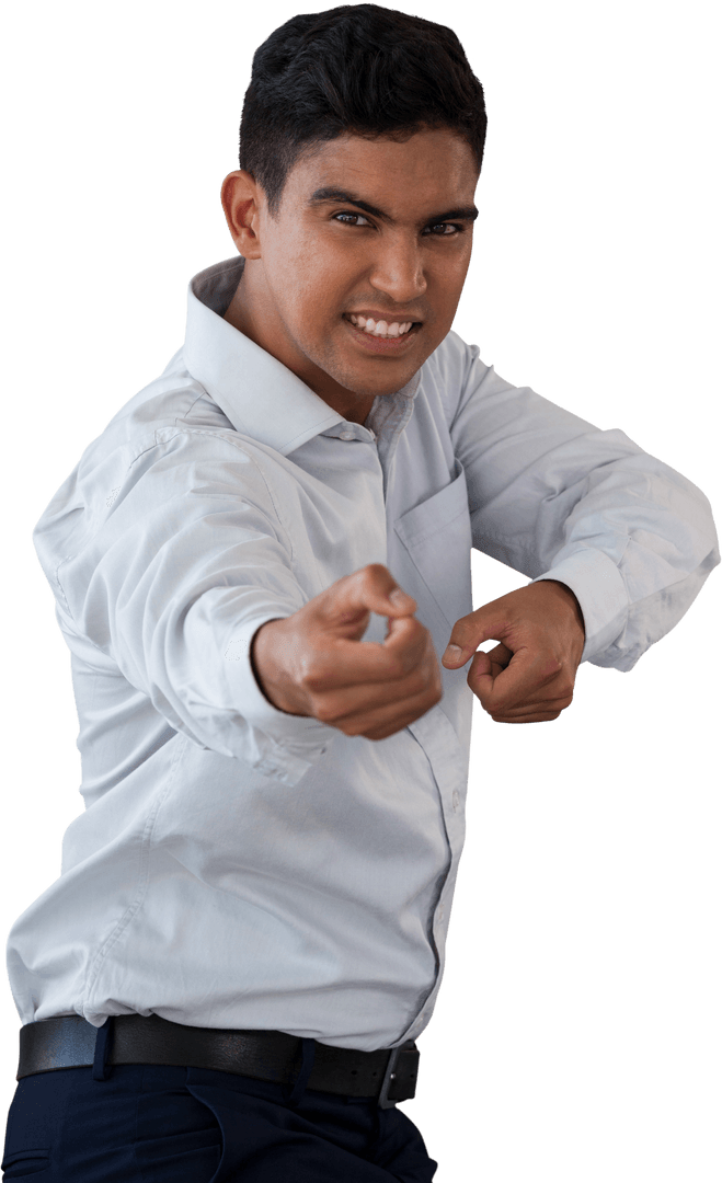 Transparent Enthusiastic Businessman Tugging Imaginary Rope