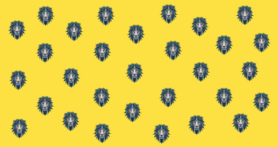 Pattern of Graphic Lion Heads on Vibrant Yellow Background
