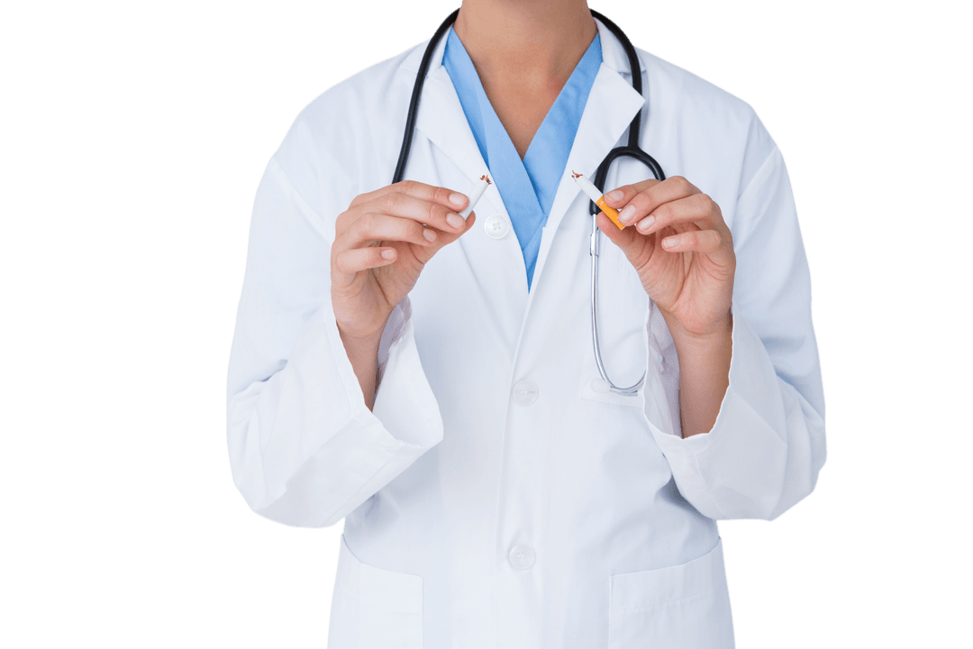 Transparent Doctor Holding Broken Cigarette Promoting Smoking Cessation