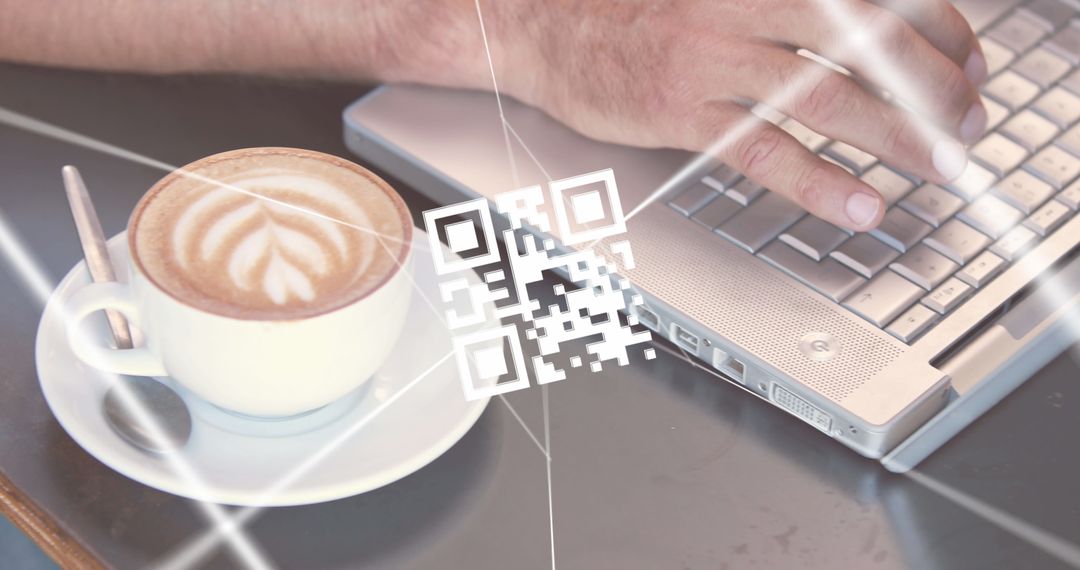 QR Code and Overlay Effects with Laptop and Coffee