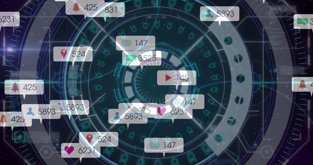 Futuristic Social Media Icon Interface with Data Visualization